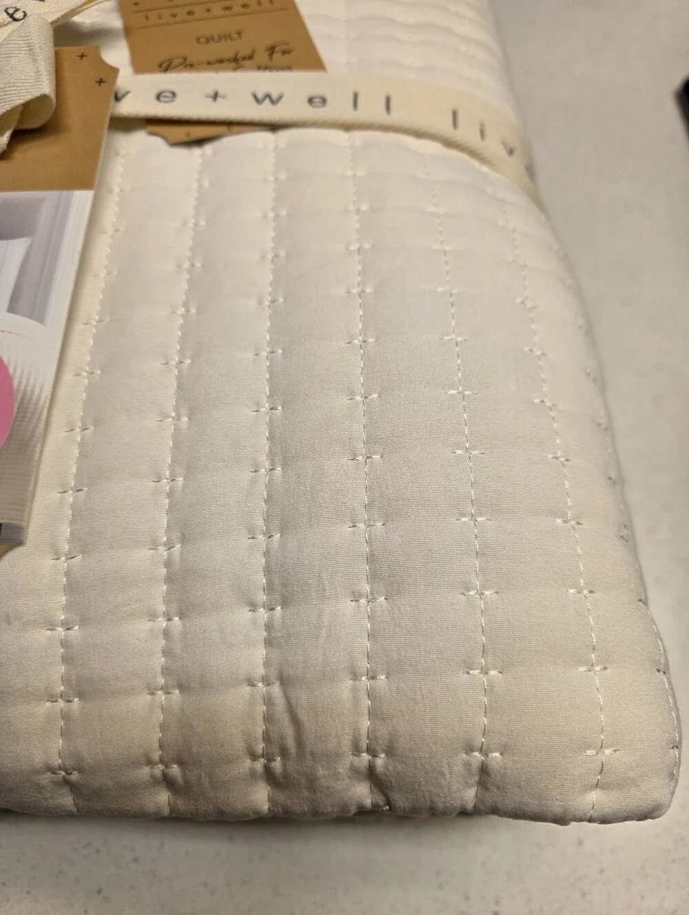LIVE & WELL Garment Washed Box Stitch Quilt KING Size Logan CREAM - NEW